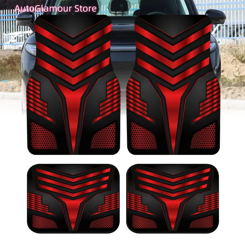 2pcs/4pcs Red And Black V Sport Style Theme Car Floor Mats, Universal Car Interior Mats, Durable Polyester Fiber, Suitable for A