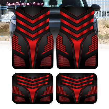 2pcs/4pcs Red And Black V Sport Style Theme Car Floor Mats, Universal Car Interior Mats, Durable Polyester Fiber, Suitable for A