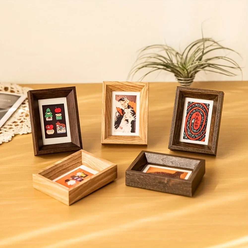 Mini Wooden Photo Frame 3 Inch Polaroid Picture Display Stand Small Card Collectible Frames Tabletop Desk Ornament for Family