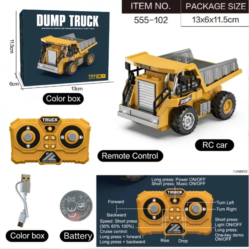 1:64 Mini Remote Control Alloy Excavator Truck Forklift with Trailer Worktop  Bluetooth 2.4GHz RC Car Child's Toy Holiday Gifts