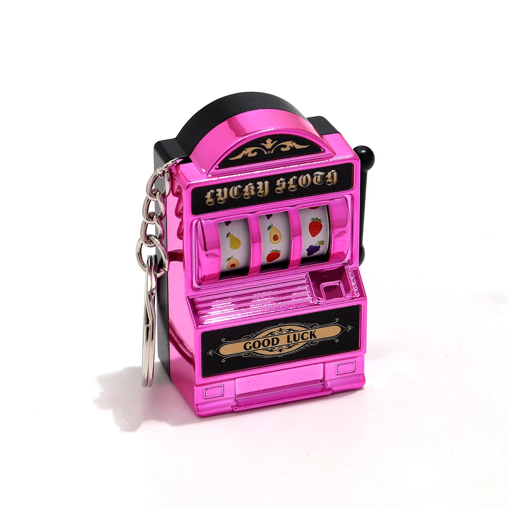 Mini Gambling Slot Machine Key Chains Creative Arcade Pocket Fruit Lucky Jackpot Gadget Antistress Toy Funny Games Keychain Ring