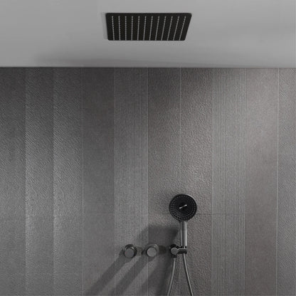 AITANA Minimalist Gun Grey Brass Ceiling Shower System Hidden Embedded Dual Handle Cold and Hot Water 2-Function Bathroom Mixer