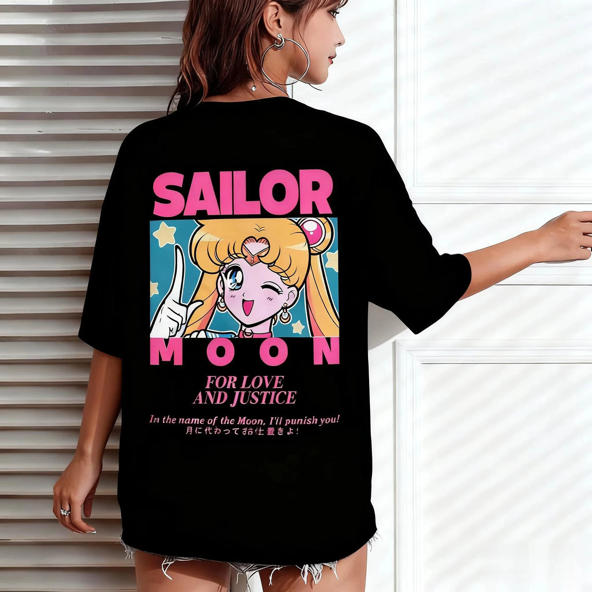 Oversized Casual Sailor Moon Women T-shirt Anime Print Short Sleeve Graphic Tee Kawaii Summer Fashion Y2k Clothes