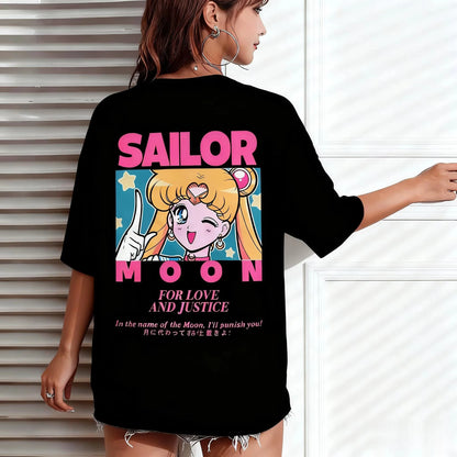 Oversized Casual Sailor Moon Women T-shirt Anime Print Short Sleeve Graphic Tee Kawaii Summer Fashion Y2k Clothes