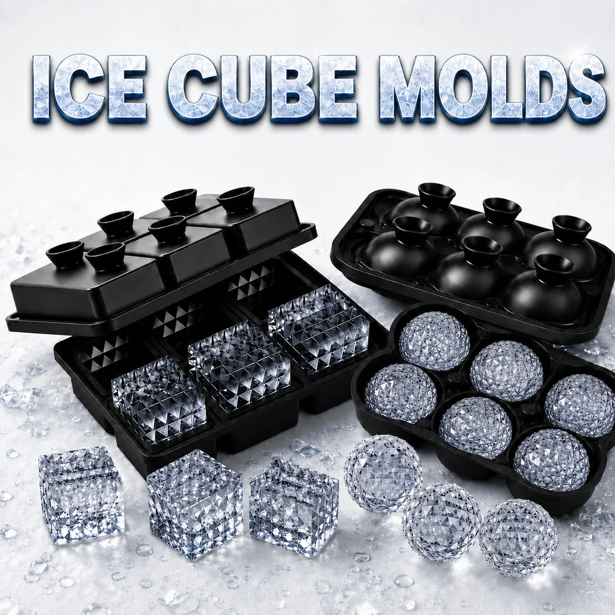 Easy Release Diamond Ice Cube Tray Sphere Ice Mold Food Grade Silicone Ice Molds With Funnel For Slow Melting Coffee Bar Gadgets