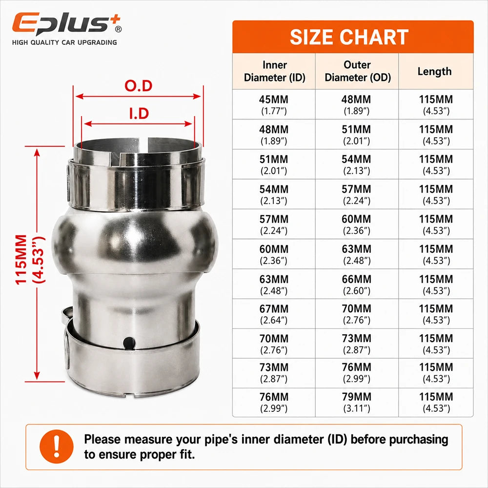 EPLUS Car Exhaust Pipe Stainless Steel Universal Connector Adjustable Swivel Joint Pipe Clamp-On Design No Welding Needed