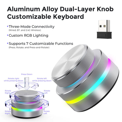 Dual-Layer Knob Wireless Custom Keyboard RGB Custom Control Volume Knob Multimedia Office Craphic Video Audio Editing Artwork