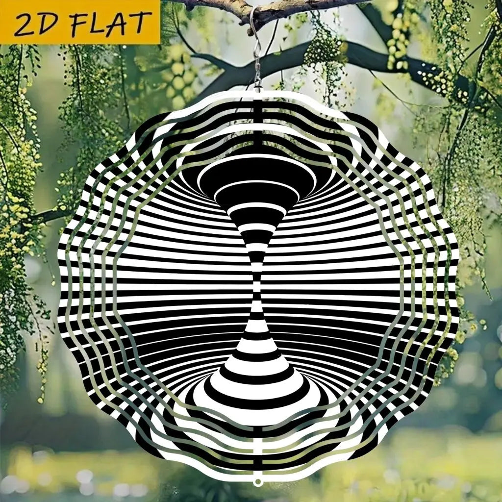 Metal Wind Spinner 10" – Black White Kinetic Spiral Decor, Minimalist Art for Home Office Halloween Christmas