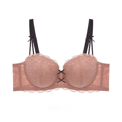 Half Cup Hot Bra Gathered Bowknot Brassiere Thin Large Size Push Up Lace Tube Top Lace Big Chest Revealing Small Lace Bra 9013A