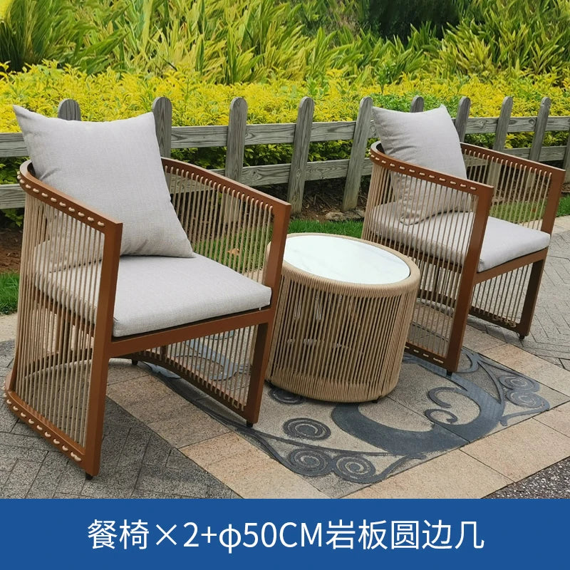 YFY  outdoor rattan sofa courtyard open-air hotel leisure dining chair garden waterproof coffee table combination