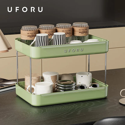 UFORU Kitchen and Multi-Function Drain Cup Rack in Ancient Home Tea Cup Storage Rack with Double Layer Large Capacity Organizer