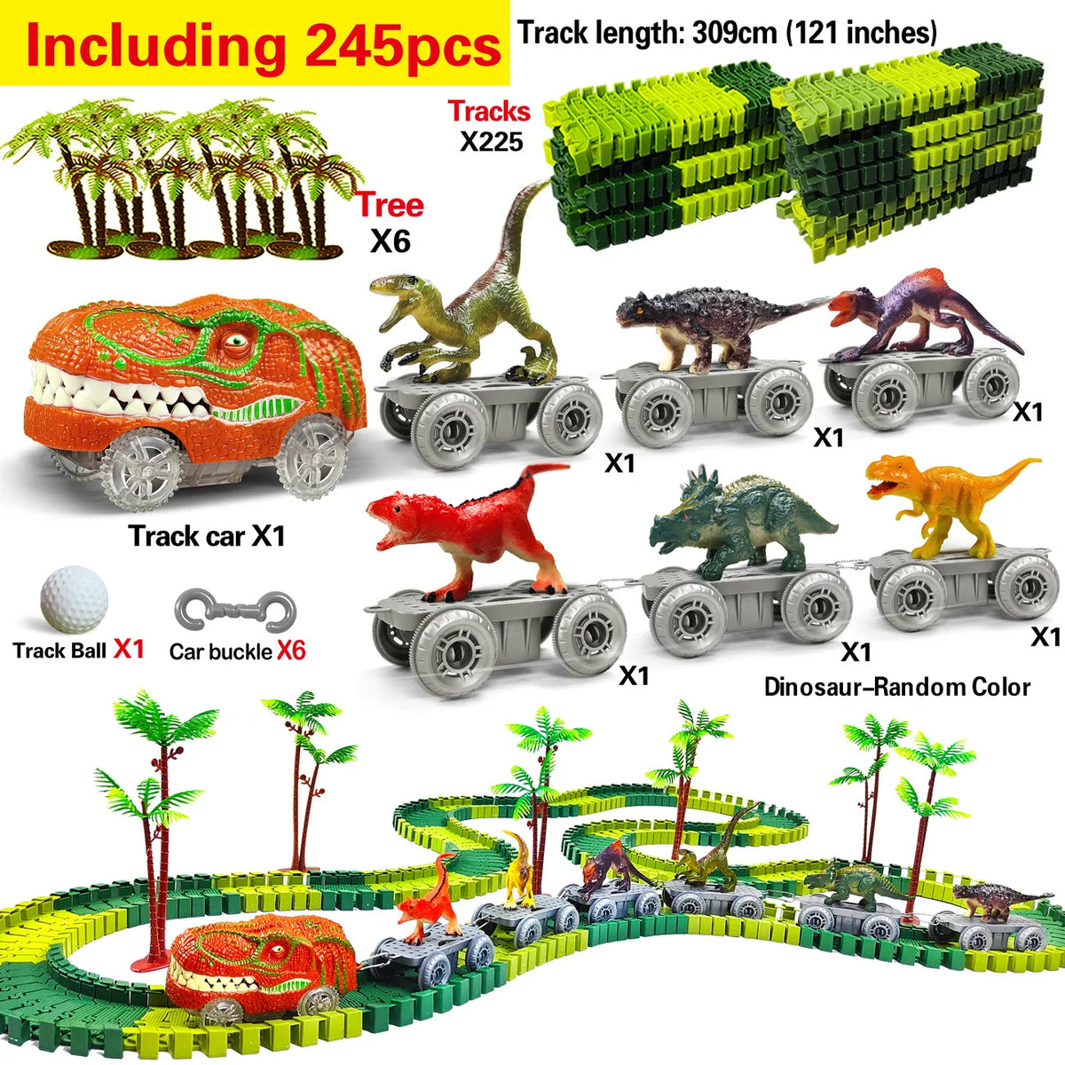 Dinosaur Car Track Set Magic Climbing Flexible Rail Engineering Car Educational Track Car Train Blocks Toys Birthday Gift