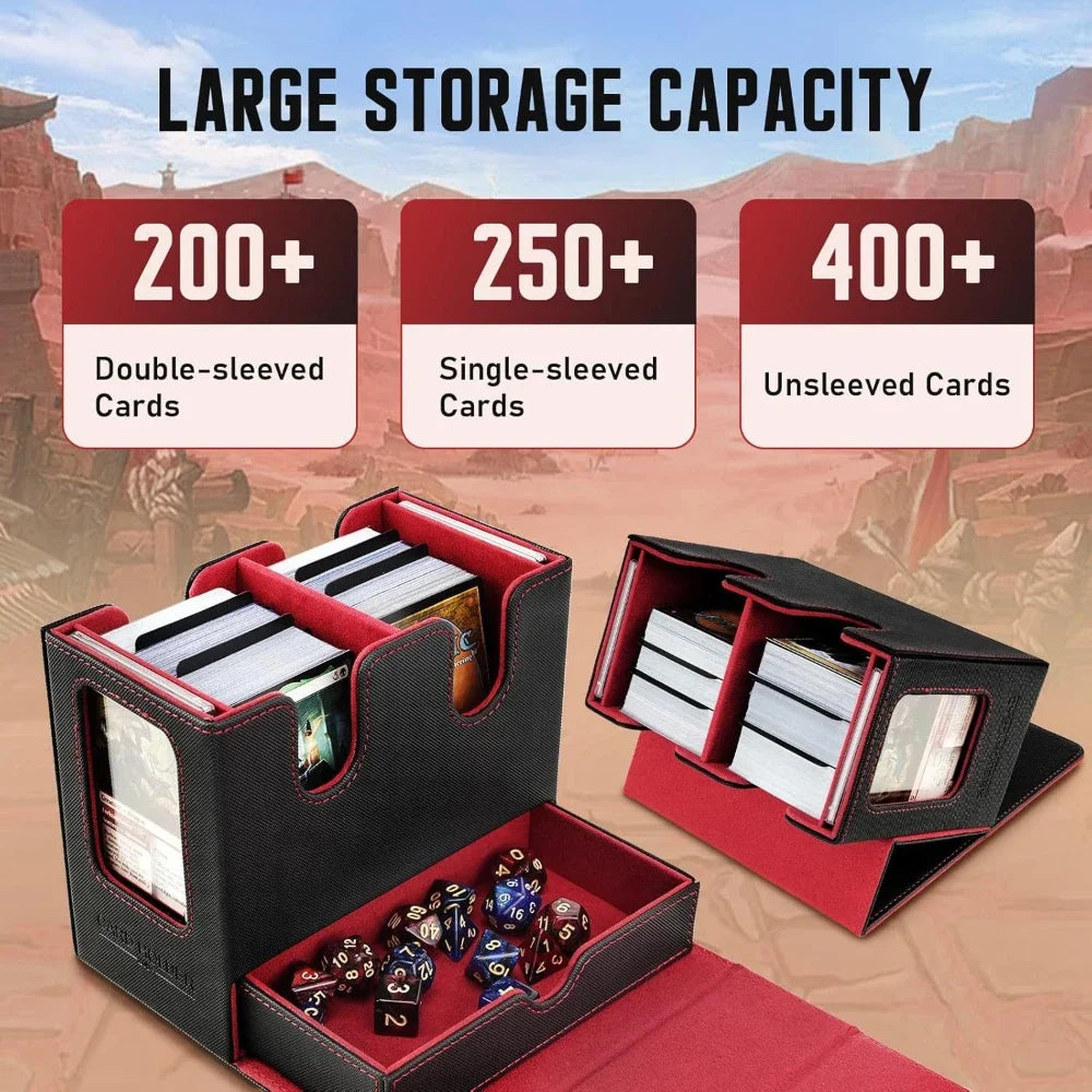 3in1 Deck Box Sports Card Storage Box Fits 200+ Single Sleeved Card Deck Case for MTG TCG CCG Cards with 4 Dividers 2 Toploaders