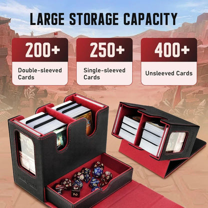 3in1 Deck Box Sports Card Storage Box Fits 200+ Single Sleeved Card Deck Case for MTG TCG CCG Cards with 4 Dividers 2 Toploaders
