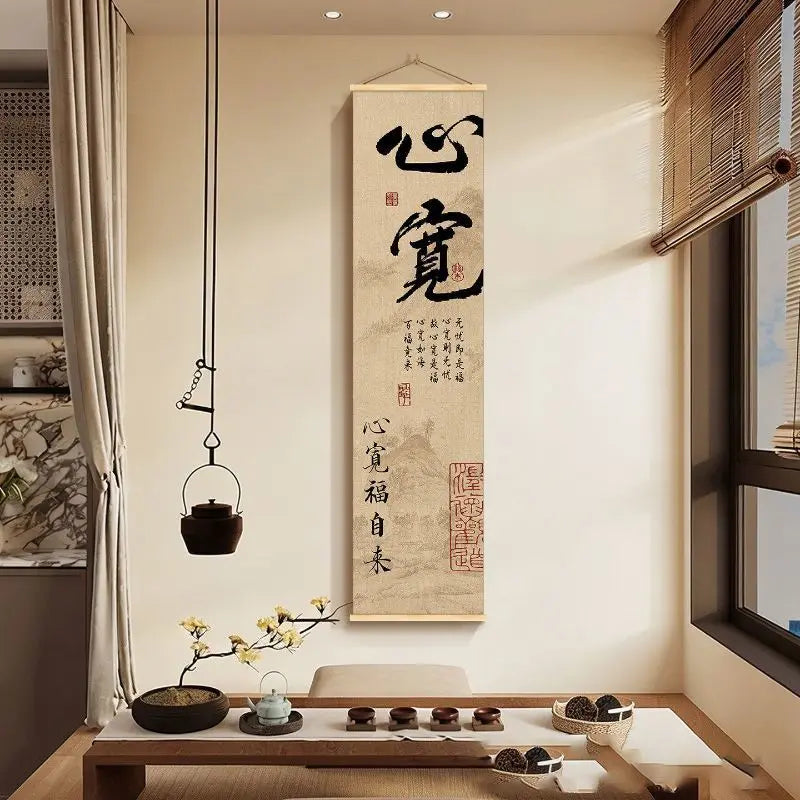 Chinese Calligraphy Wall Decor Scroll Aesthetic Room Decor Zen Mountain View for Home Entrance Tea Room Study Mindful Living