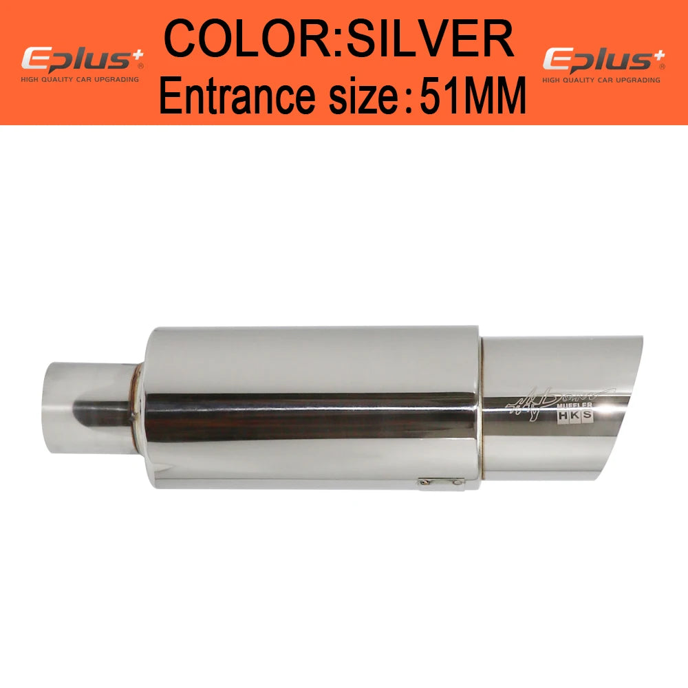 Stainless Steel Car Exhaust Pipe Straight drum Muffler Tail Pipe High Quality Universal O.D 51 57 63mm Outlet 89mm Length 370mm