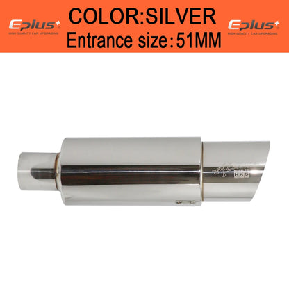 Stainless Steel Car Exhaust Pipe Straight drum Muffler Tail Pipe High Quality Universal O.D 51 57 63mm Outlet 89mm Length 370mm