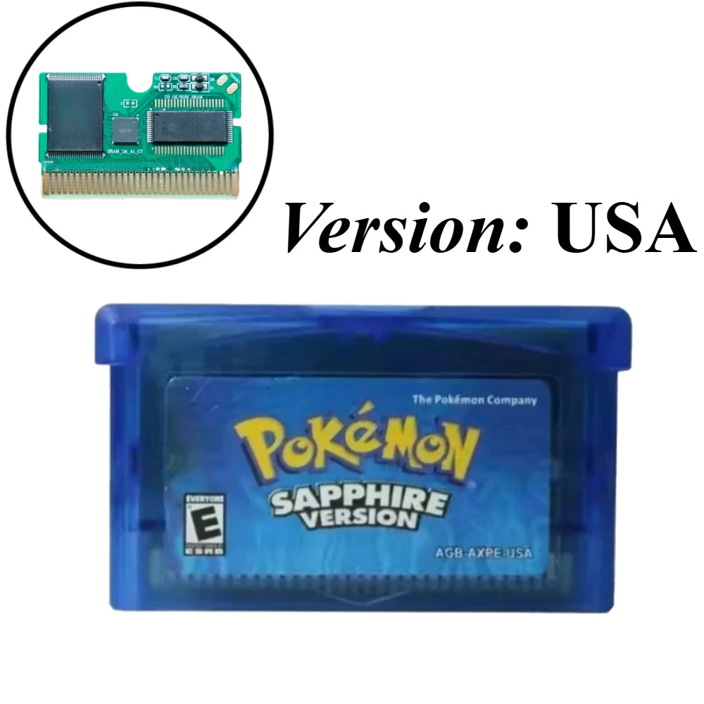 USA Pokémon 32 Bit Video GBA Game Card Bundle English Version Ruby Sapphire Emerald FireRed LeafGreen Gameboy Advance Cartridge