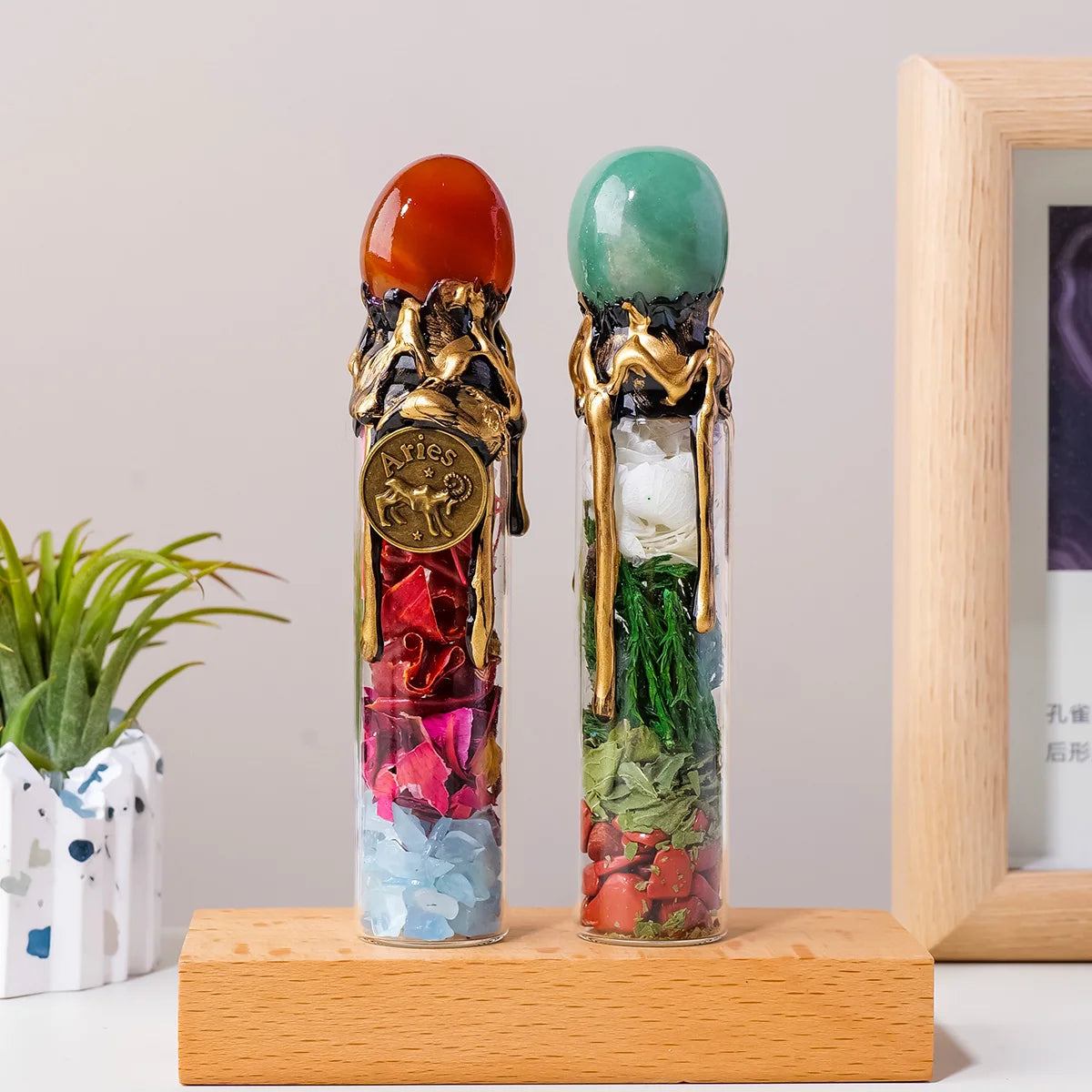 1PC Natural Crystal Zodiac Wishing Bottle, Magic Energy Healing Stone Drifting Bottle with Raw Stones, Spiritual Divination Reik