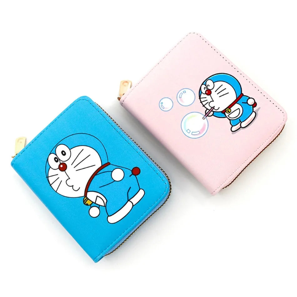New Doraemon cute cartoon printed zipper coin purse mini short wallet PU leather business card holder coin bag girl student gift