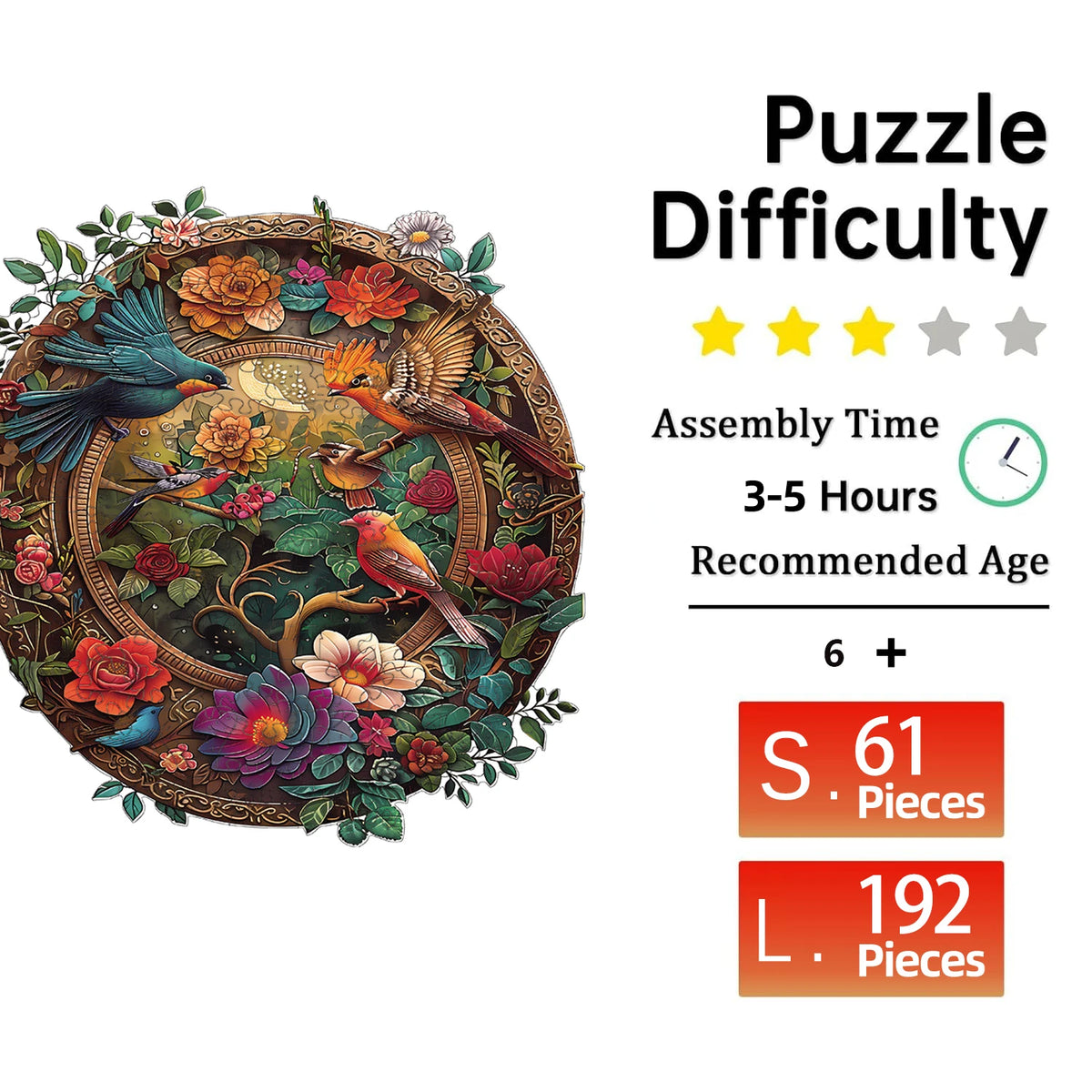 Birds Wooden Puzzle for Jigsaw Lover, Uniquely Irregular Animal Shape Puzzle Wooden Toys, Christmas Birthday Gift