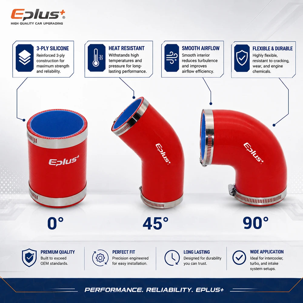 EPLUS Silicone Hose 0° 45° 90° Connector Reducer Pipe Adapter Black Red High Temperature Resistance Universal Silica Gel