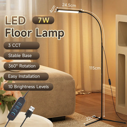 Modern Dimmable LED Floor Lamp 7W Tall Reading Light Standing Lamp for Living Room Bedroom Office