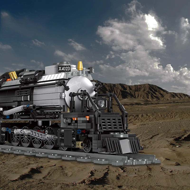 Compatible With LEGO Big Rail Car Locomotive Building Blocks Toys Model City Steampunk Era Bricks Retro Train With Power Motor