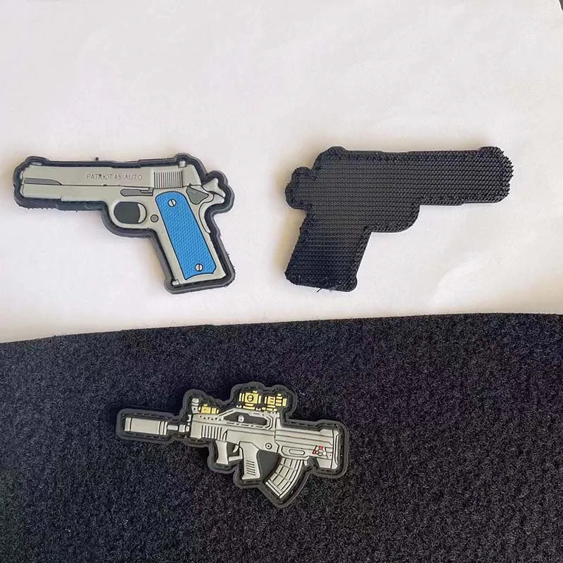 3D PVC Rubber Morale Patches Mini Pistol, Rifle Army Badge Stickers, Military Tactical Patch With Hook For Backpack