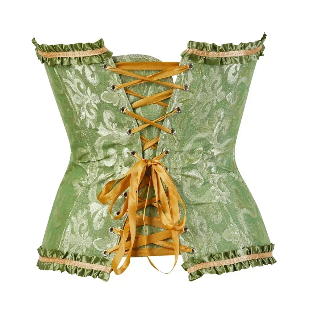Women Overbust Corset Korset Basques Floral Lace Top Bustier Jacquard Lingerie Corselet
