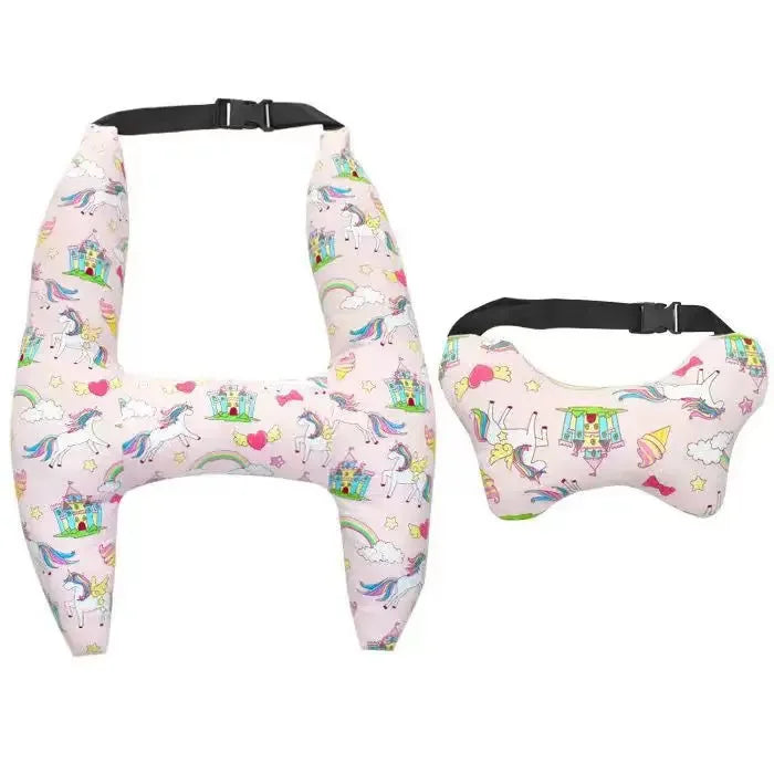 2-Pack Adorable Ultra-Soft Car Seat Pillows with Secure Belt - Ensures Peaceful Restful Naps on the Go - Enhanced Safety