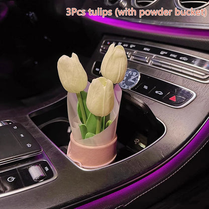 Creative Car Interior Decoration Cute Crafts Ornaments Car Tulip Bouquet Decorative Supplies Car Center Console Decoration Gifts