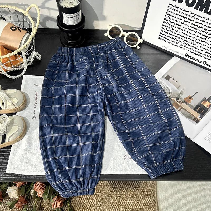 Autumn Children Girl Harem Pant Plaid Toddler Kid Boys Trousers Loose Elastic Waist Casual Little Boys Pant