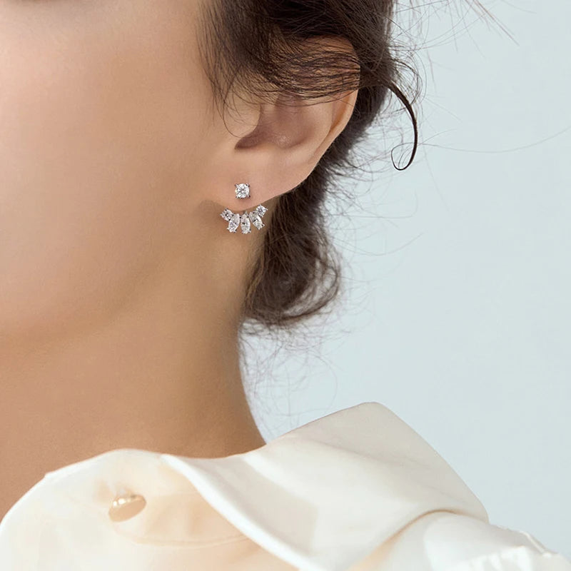 Smyoue Certified All Moissanite Drop Earrings for Women Detachable Earcuff Party Jewelry Pure 925 Silver Stud Earring 2 Use Way