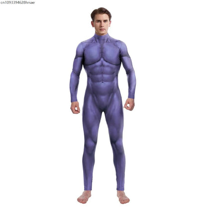 Halloween Cosplay Costume Purim Green Muscle 3D Print Men Jumpsuit Carnival Spandex Zentai Bodysuit Women Men Holiday Party Wear