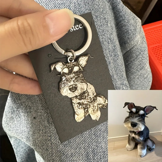 Vintage Pet Photo Keychain, Custom Dog Portrait Stainless Steel Keyring, Cute Pet Pendant, Suitable for Car Keys or Backpacks