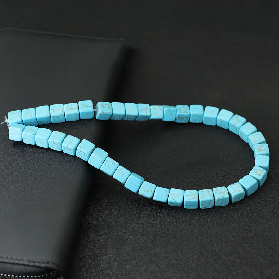 Noter 4/6/8/10mm Real Howlite Stone Beaded For Jewelry Making Square Shape Blue Color Loose Bead DIY Bracelet Necklace Wholesale