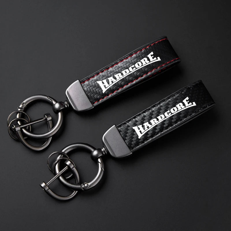 JDM Car Accessories Hardcore High-Grade Carbon Fiber Leather Car Ring Keychain Trinket Zinc Alloy Keyrings Rotate 360 Degrees