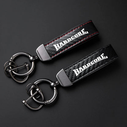 JDM Car Accessories Hardcore High-Grade Carbon Fiber Leather Car Ring Keychain Trinket Zinc Alloy Keyrings Rotate 360 Degrees