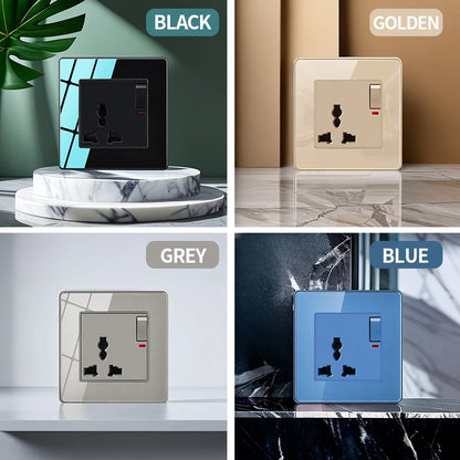 86X86MM Tempered Glass Wall Switch Socket EU FR UK Standard USB Charging Port 10A/13A 250V 1/2/3/4 Gang Crystal Panel