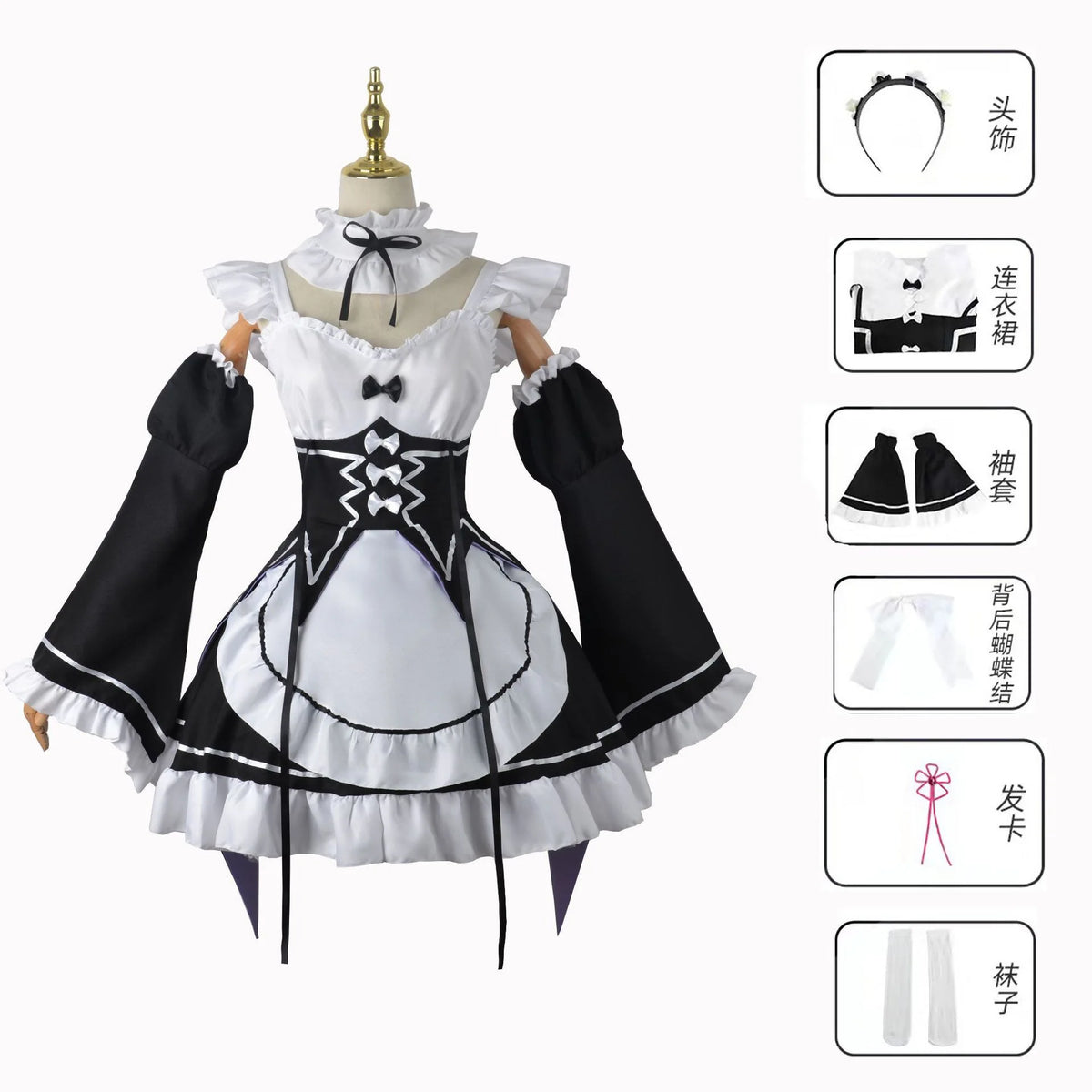 Rem Ram Cosplay Costume Anime Re Life in A Different World From Zero Cos Dress Maid Outtift Full Set Women Christmas Halloween