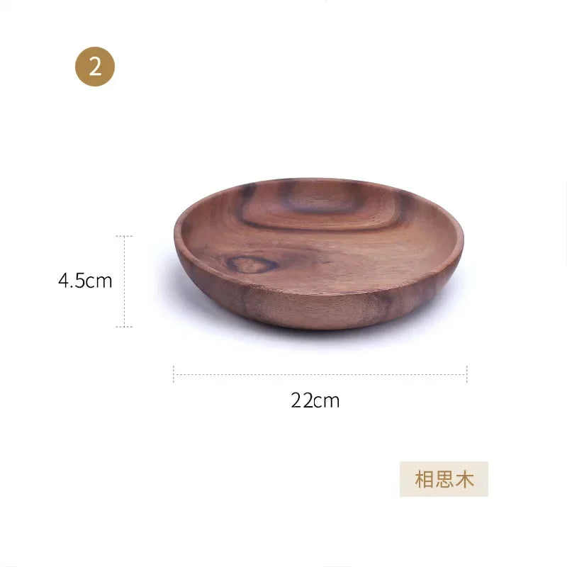Wood Round Fruit Dish Household Dim Sum Fruit Salad Dish Baby Fall Proof Wooden Bowl Whole Japanese Acacia Wood Thickened Dish