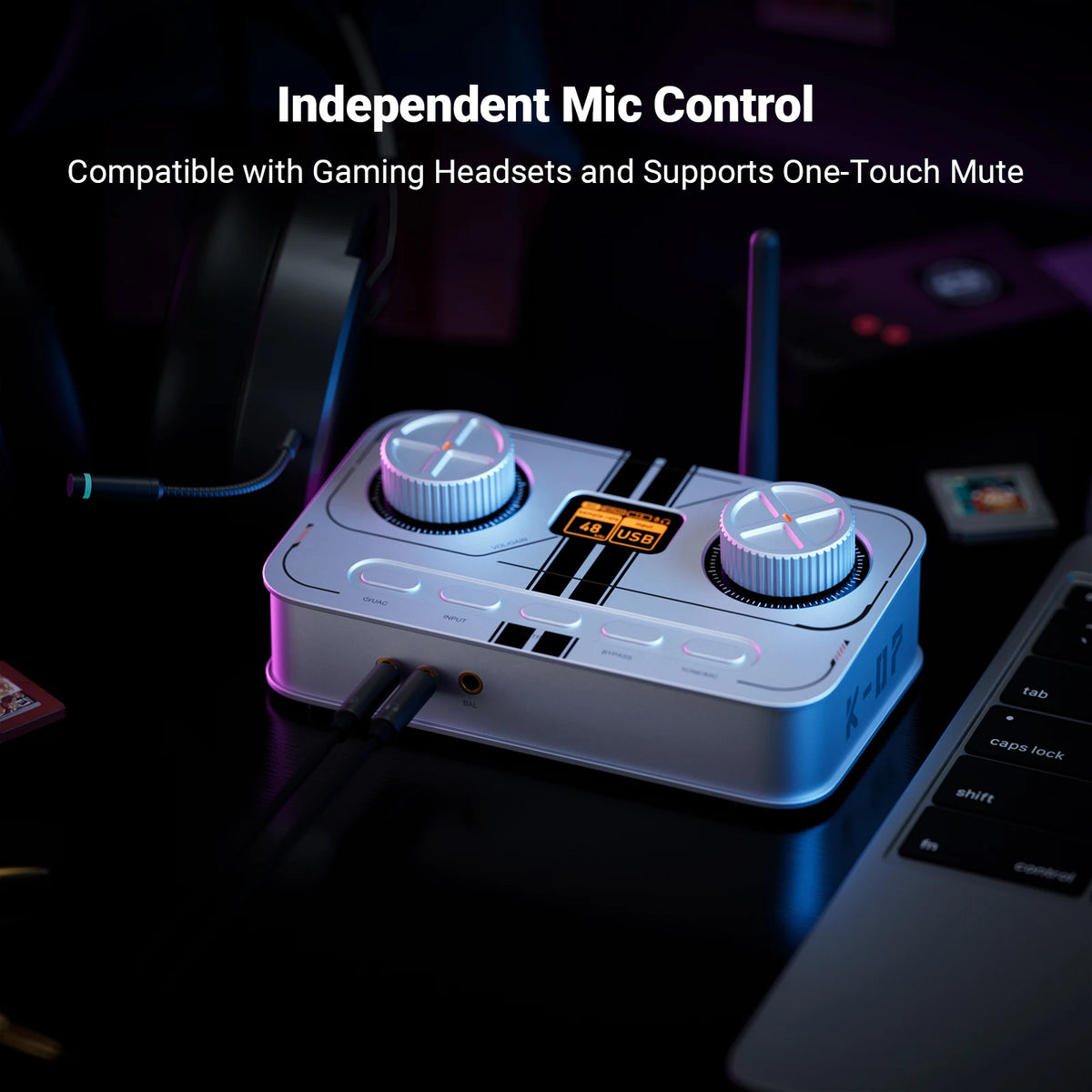 Fosi Audio K7 White Gaming Headphone Amp Bluetooth HiFi Desktop DAC Amplifier for PS5 PC Switch Mic Input 3.5mm/4.4mm Output