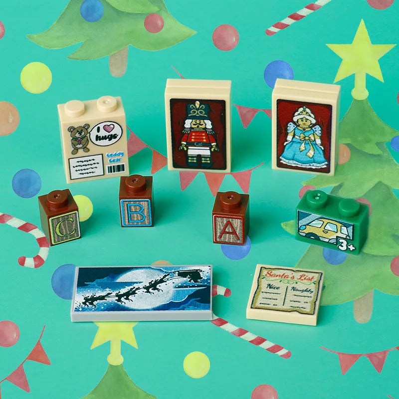 DIY City Tiles Printed Building Blocks Street View Ghost Pumpkin Medical Stretcher Music Package Bricks Christmas Halloween Toys