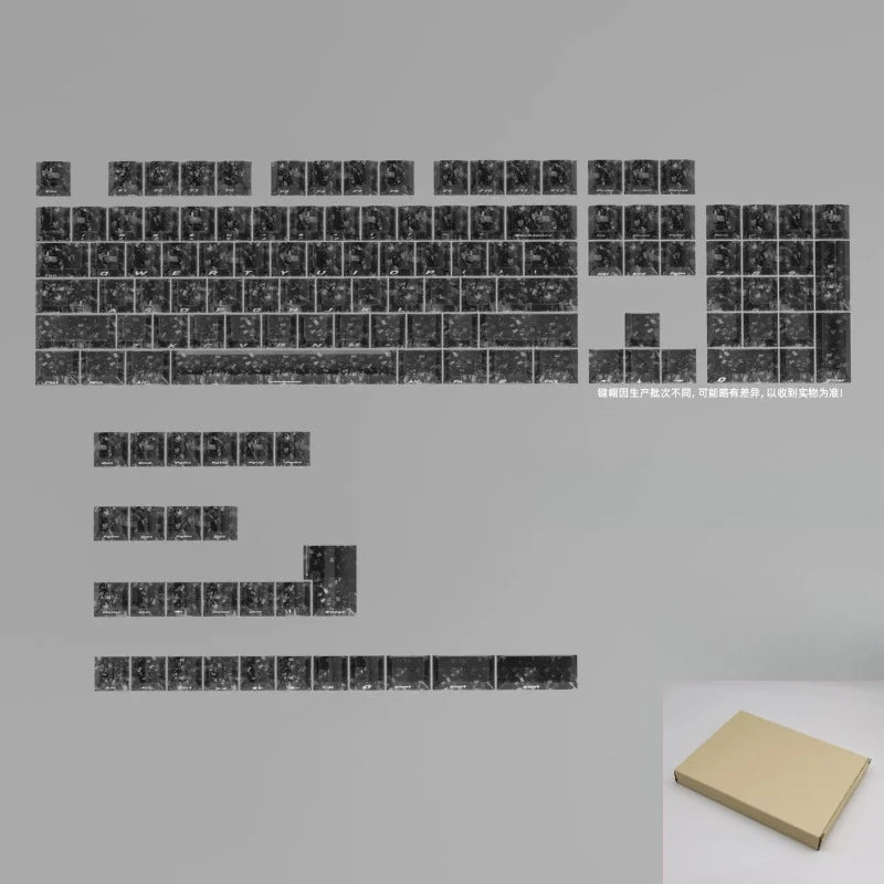 Black Carbon Fiber Texture Keycaps Transparent RGB Side Printed Cherry profile PC keycap set for MX Cherry Mechanical Keyboard