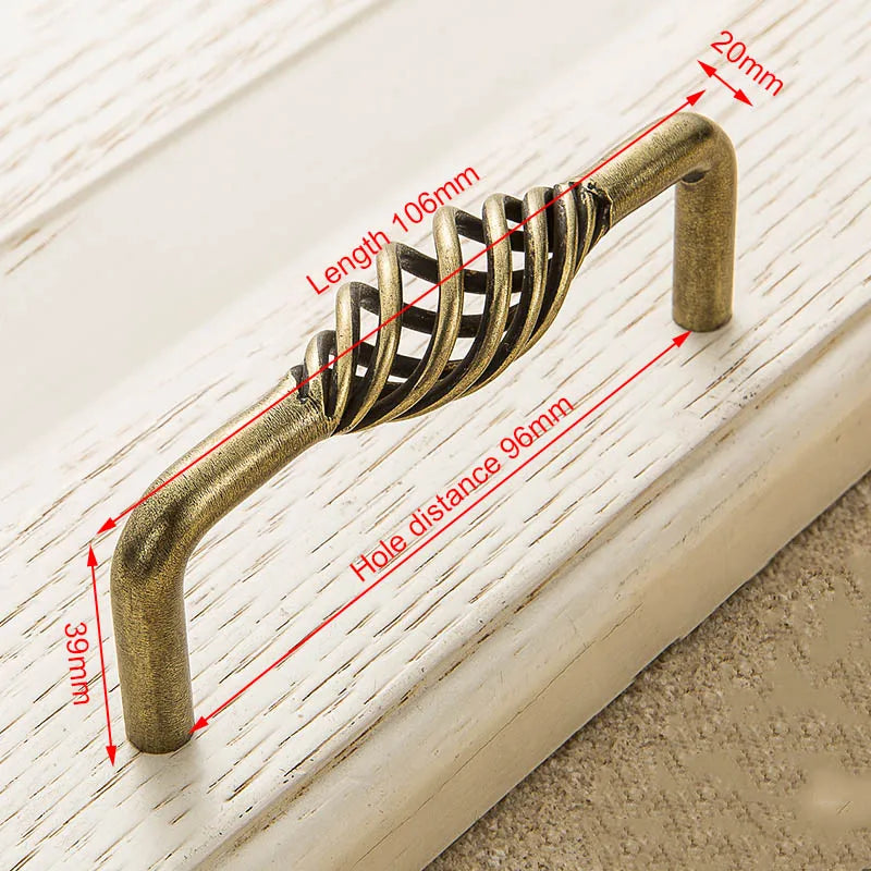 Vintage Antique Bronze Cabinet Handles Hollow Out Birdcage Handles Drawer Knobs Wardrobe Door Pullers Furniture Handle