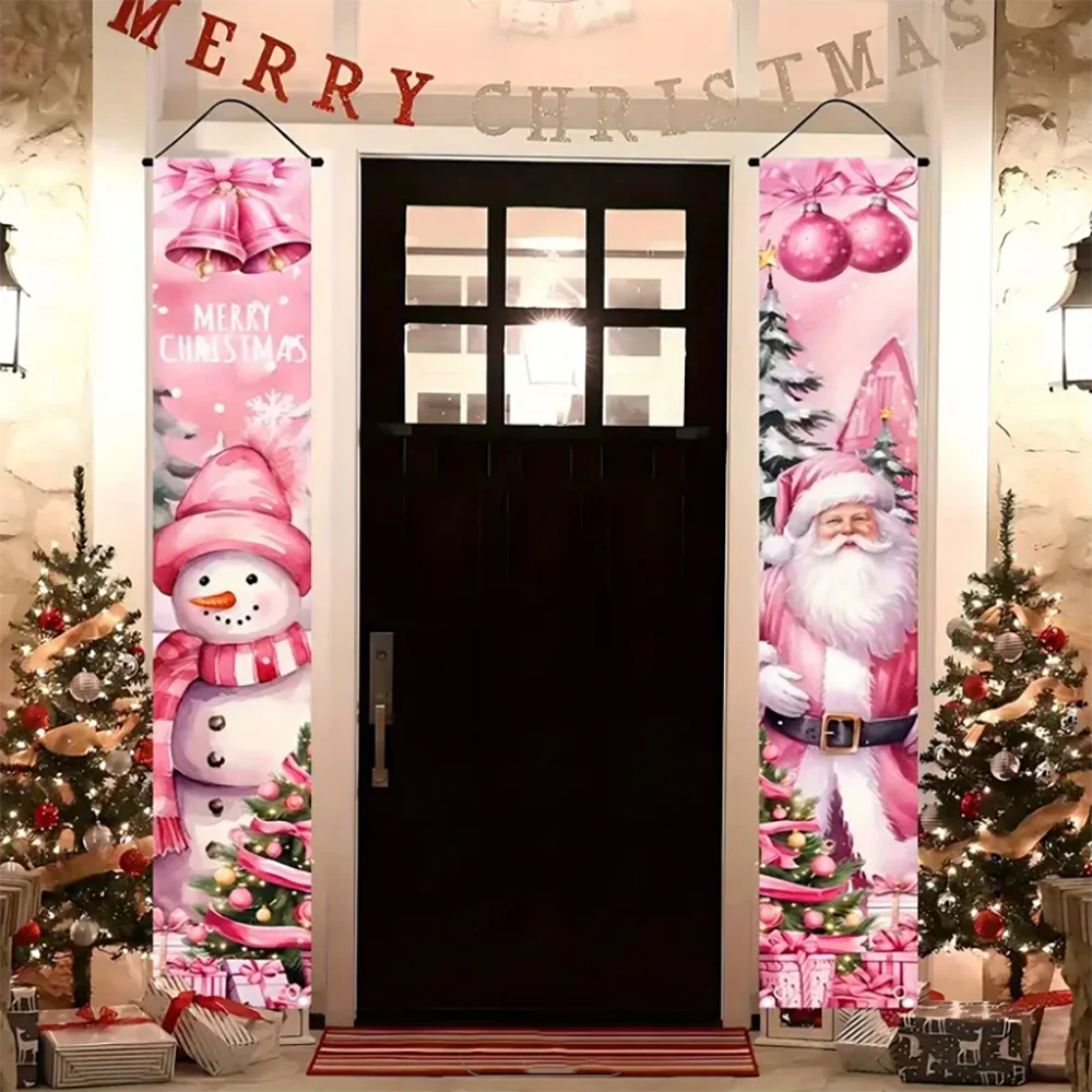 Christmas New Year Decorations Couplet Santa Snowman Door Banner For Home 2025 Xmas Hanging Ornaments Navidad Gift New Year 2026