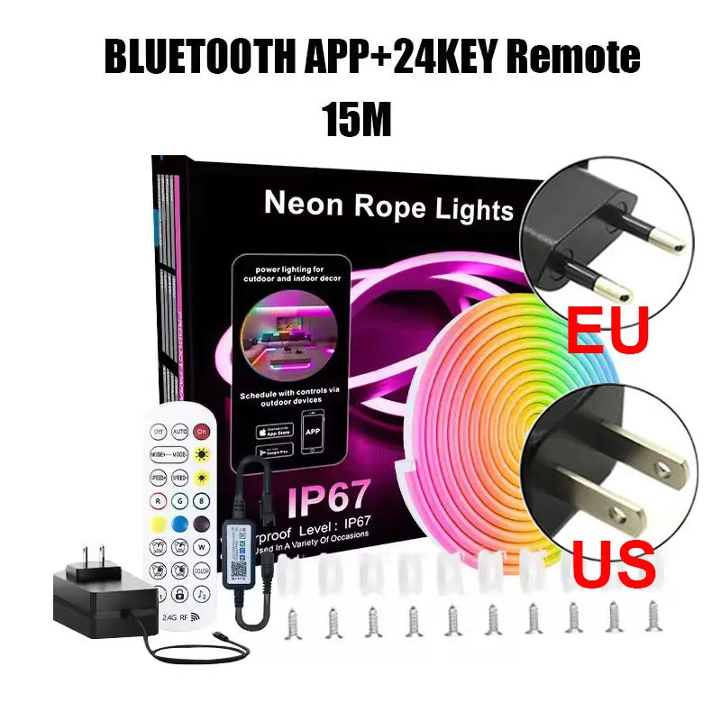 24V Rgbic Neon Led Strip 5M 10M 15M 20M Rgbic Neon Lamp Tape With Bluetooth App And Remote For Neon Ribbon Deocoration Lighting