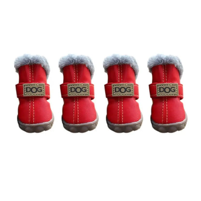 Soft Pet Snow Boots Fashion Waterproof Non Slip Winter Pet Dog Shoes Plush/PU Warm for 4Pcs/Set Winter