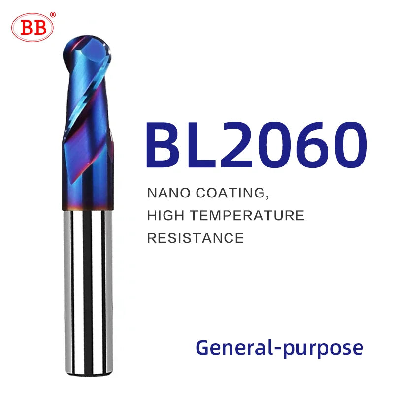 BB Ball Nose End Mill Tungsten Carbide Cutter CNC Router Bit Milling Tool R0.5 6mm 8mm 10mm HRC45 55 65 2 Flute